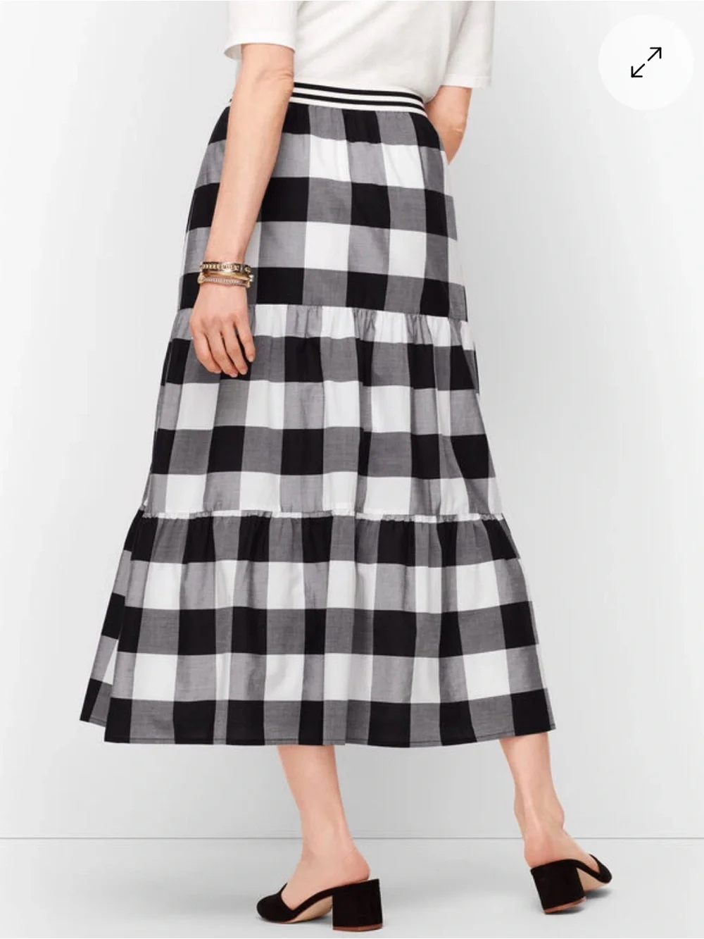 Talbots Petite Buffalo Check Tiered Midi Skirt 100% Cotton Cottagecore - Picture 3 of 6